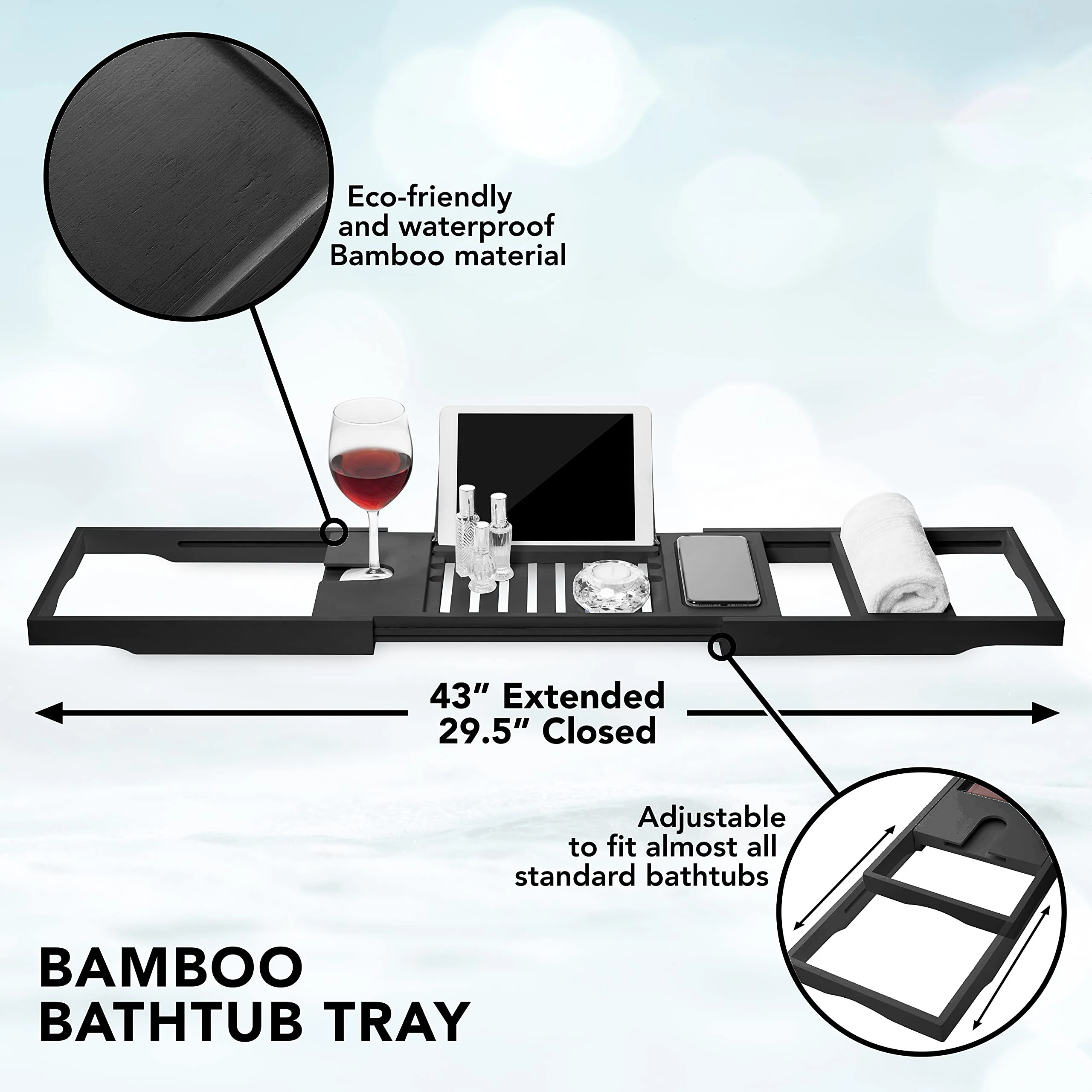 Luxury Bamboo Bath Caddy Bathtub Caddy Tray Book Stand With Extending Sides And Wine Holder