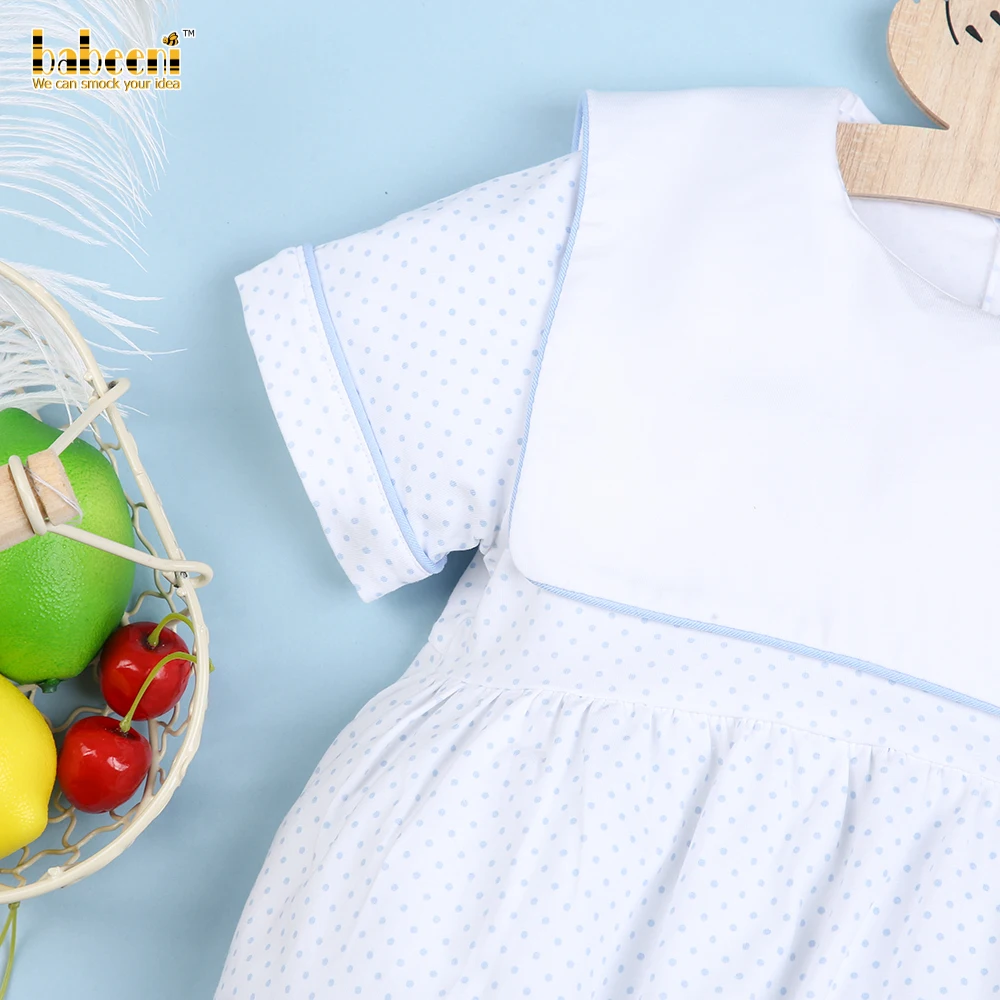 Baby Girls Bubble Sleeveless Baby Blue Dot White Rompers Set OEM ODM Customized Embroidery Snap Button 100% Organic Cotton