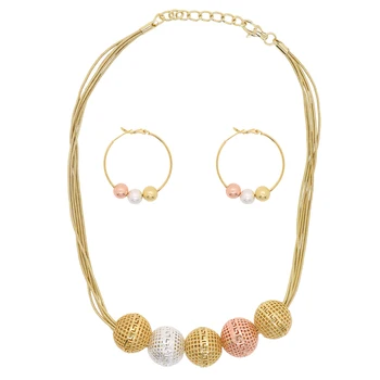 Hot Sale Bear Necklace Earrings Fashionable Bridal Colored Pearl And Gold Jewelry Sets