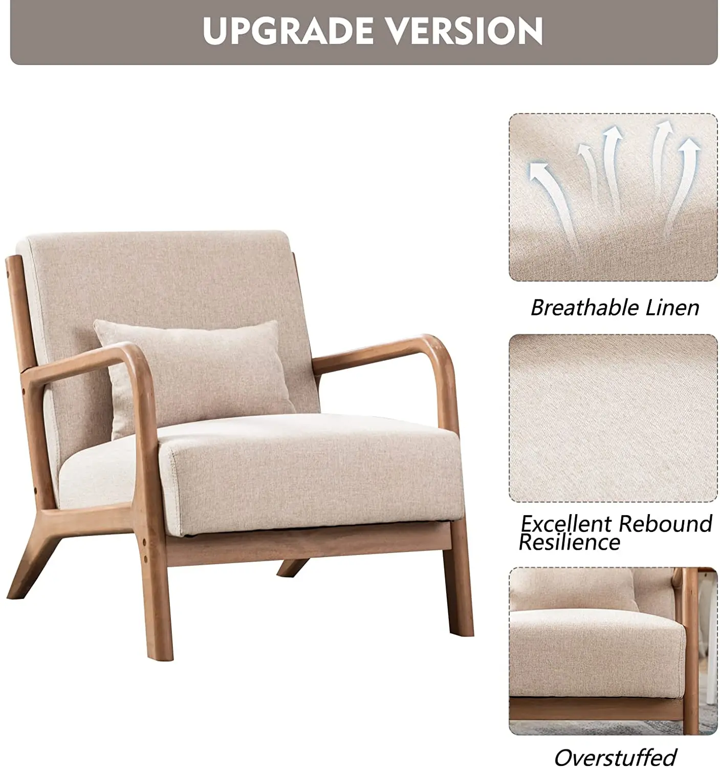 2022 Wooden Frame Kd Upholstered Cuhion Soft Armchair With Solid Wood 