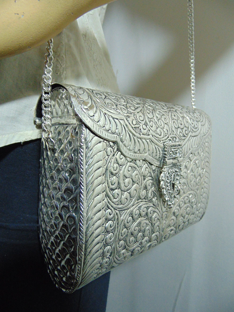Indische Vintage Messing Silber Clutch antike Geldbörse Ethnische  handgemachte Frauen Metall Clutch Geldbörse