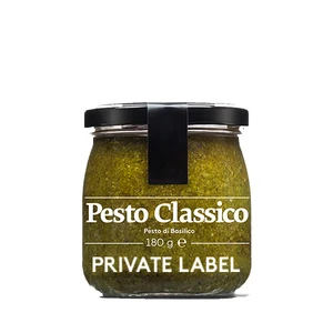 PRIVATE LABEL OEM Pesto Classico with Basil and Pine Nuts 180 g Jar for Retail - Made in Italy - Ursini