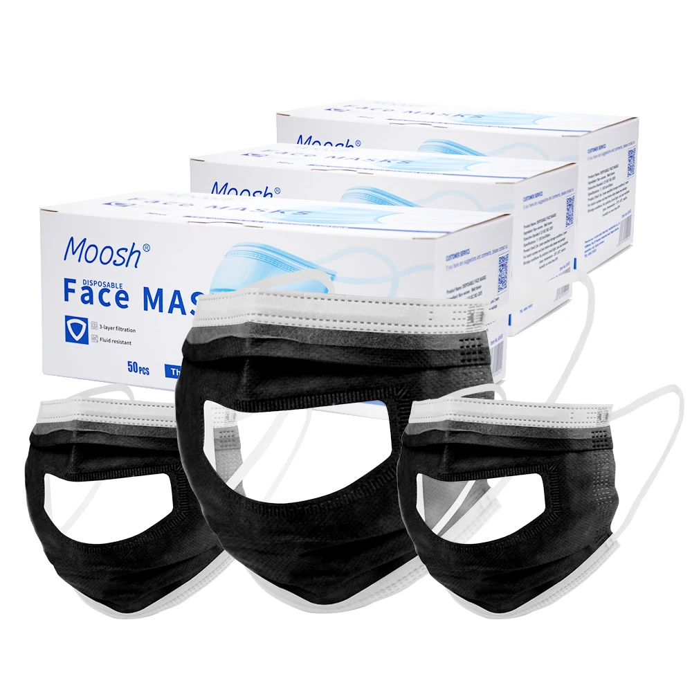 50 шт., одноразовые прозрачные маски для глухих, 3 слоя