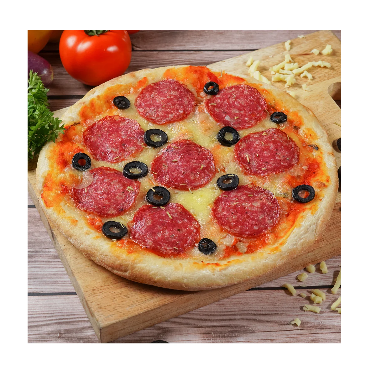 High Quality Wholesale Fluffy and Chewy Salty Baked Normal Individual vacuum bag Frozen Salami Pizza 9'