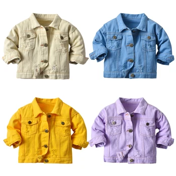 Wholesale plain color children unisex outer wear spring fall jean baby boy kids denim jacket in Unique Style