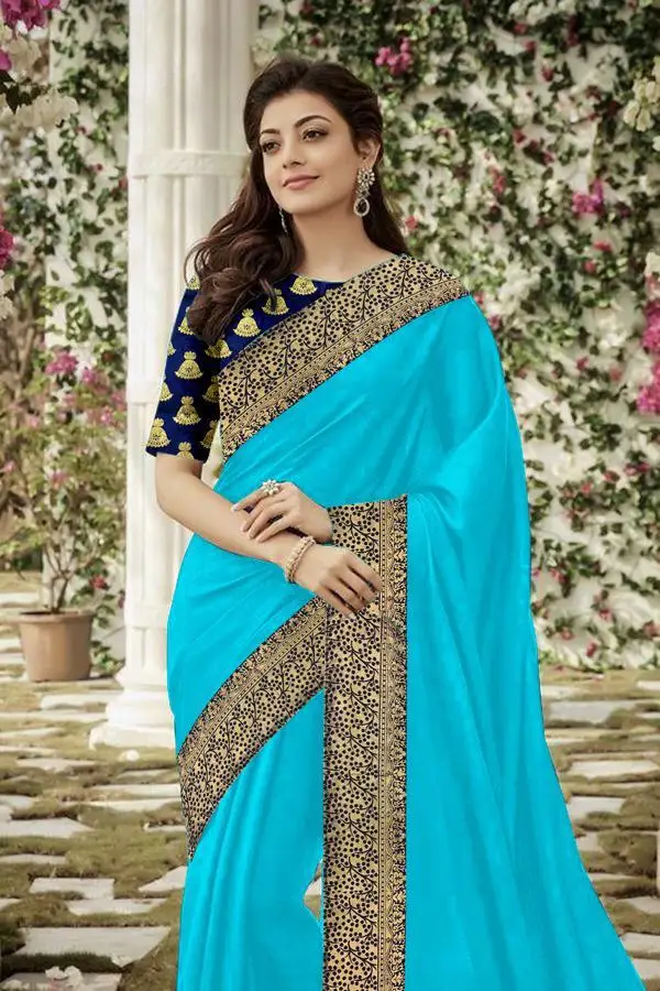 Plain Silk Saree with Printed Lace Border Work for Ladies Casual Wear Party Wear Saree