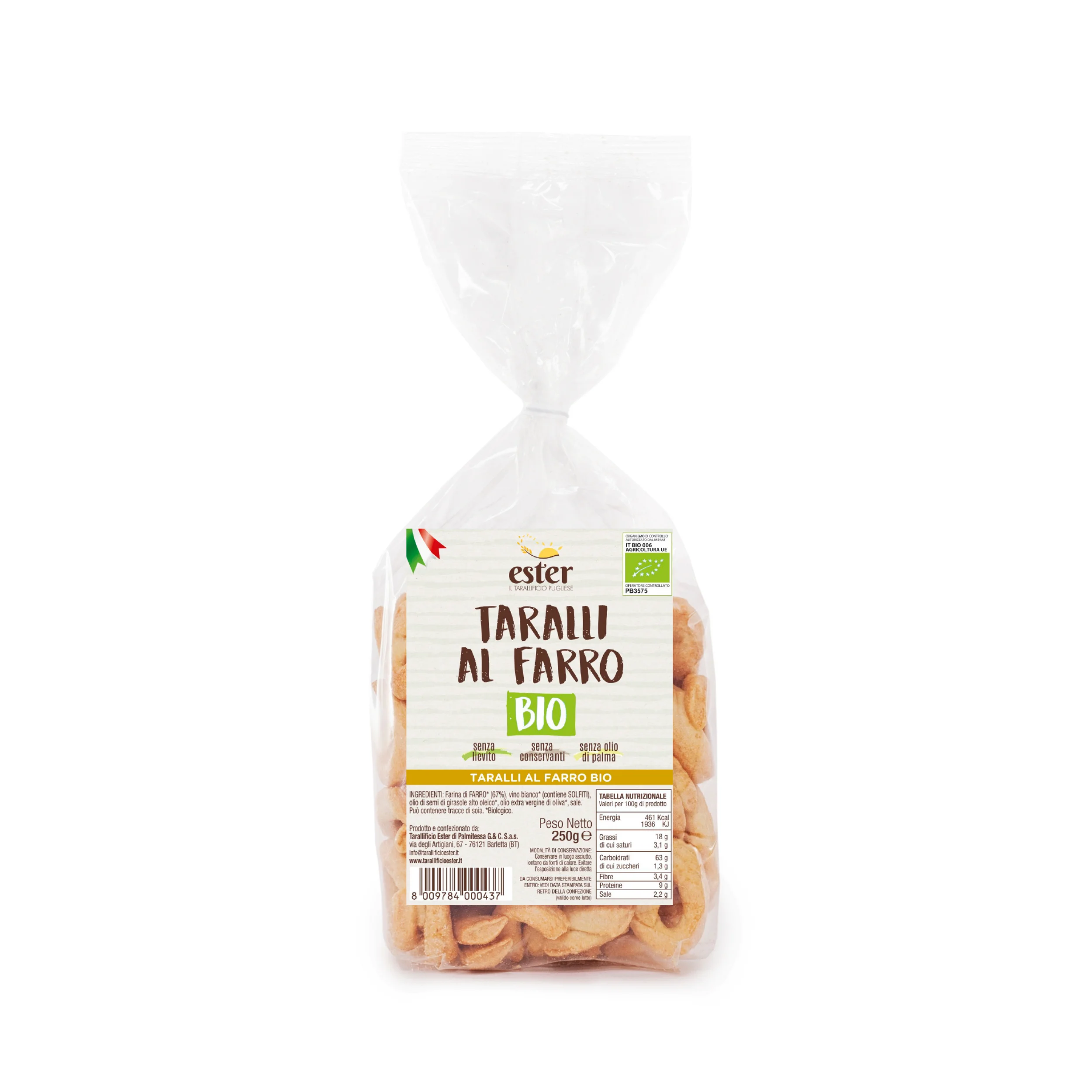 
Organic Apulian Taralli Ester with Spelled Flour and Extra Virgin Olive Oil 250g 
