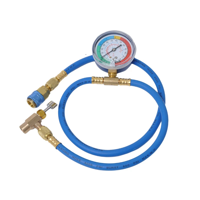1pc Metal R134a Recharge Measuring Hose Pressure Gauge Adapter Car Air Conditioning Refrigerant Charging Pipe 300mm 