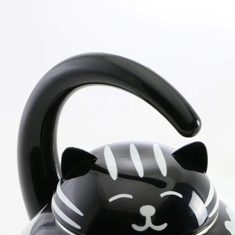 Black Enameled Luzern Kettle Porcelain with Cat Head Shape of Lid and Cat  Body Design 2.0LT/2.1QT.