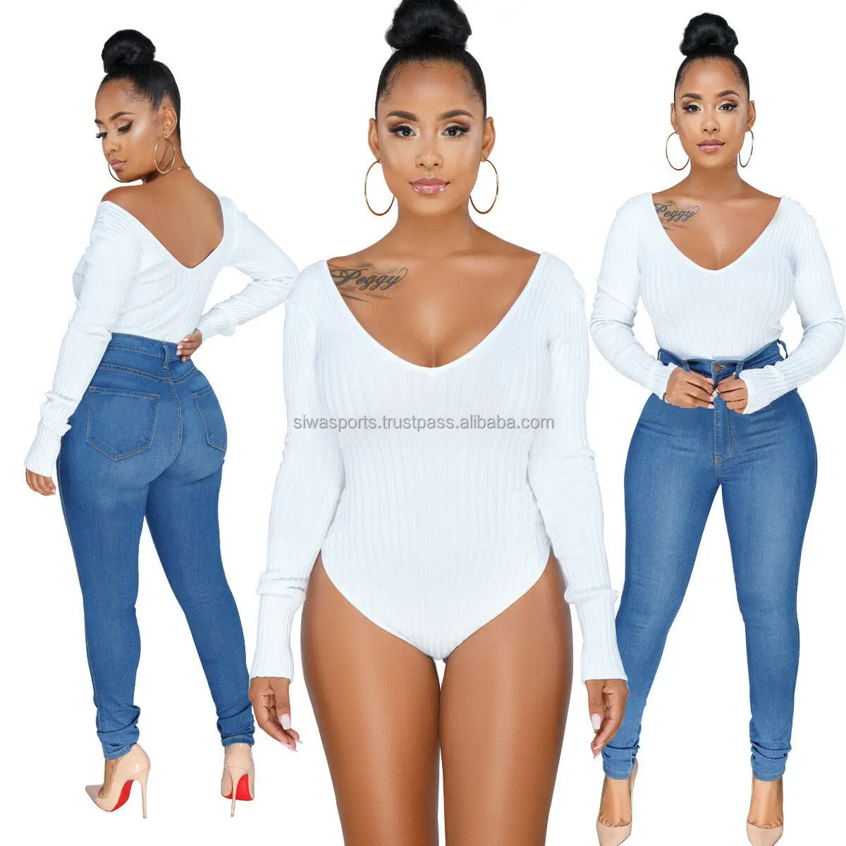 Double Layer Long Sleeve Black One Piece Women Bodysuit For Women Sexy