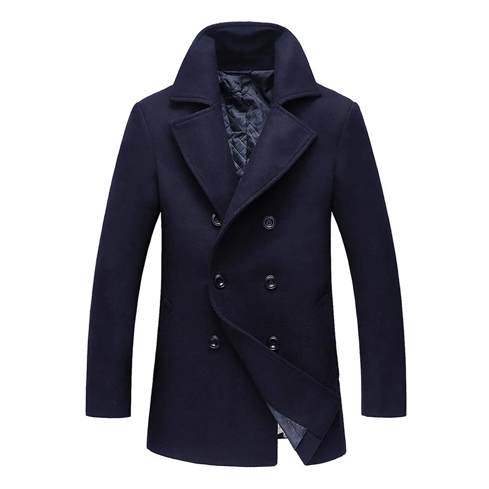 Coats For Mens Long Sleeve Trench Woolen Overcoat Mens Classic Notched ...