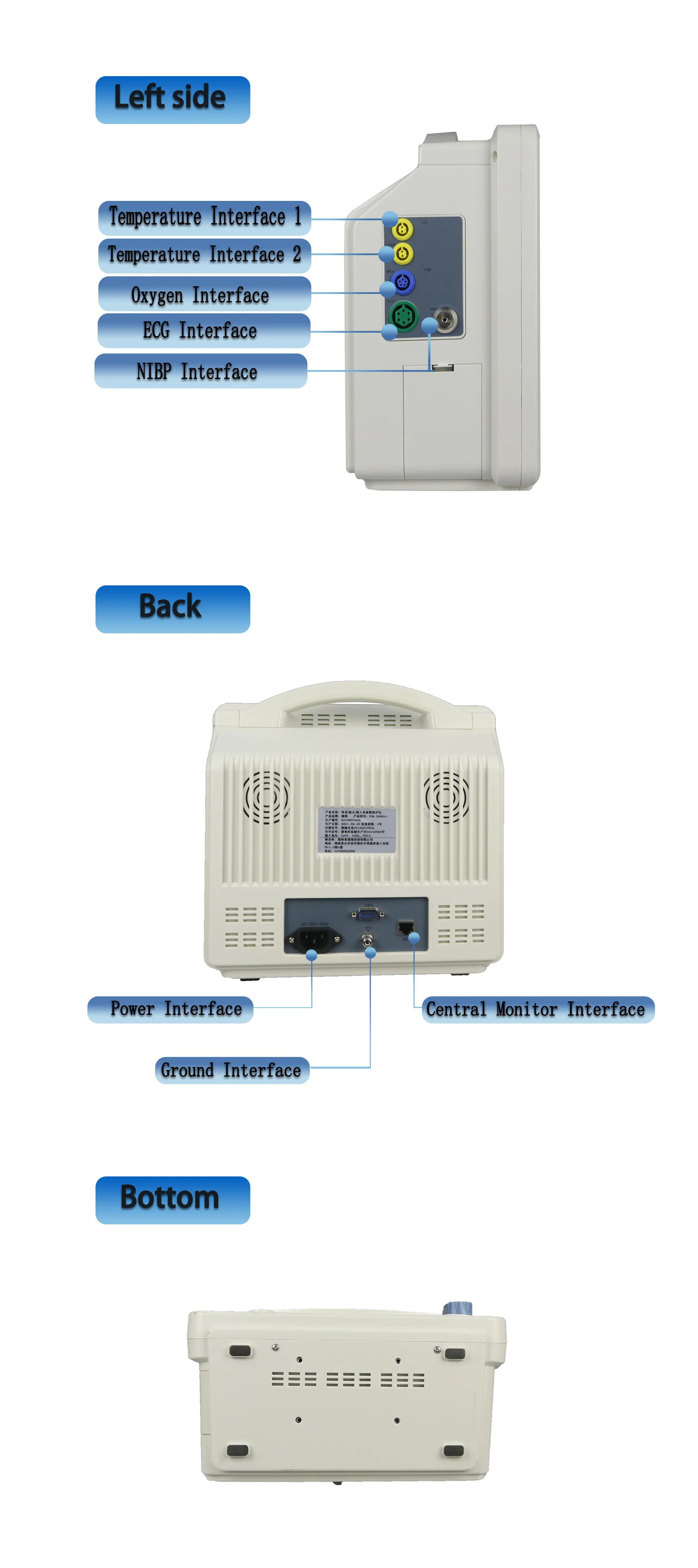 Emergency Hospital Apparatus Touch Screen Patient Monitor with 2 Years Warranty and GB/T18830-2009 Safety Standard for ICU Vital Sign Monitoring