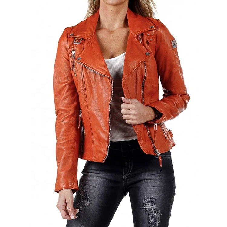 orange colour leather jacket
