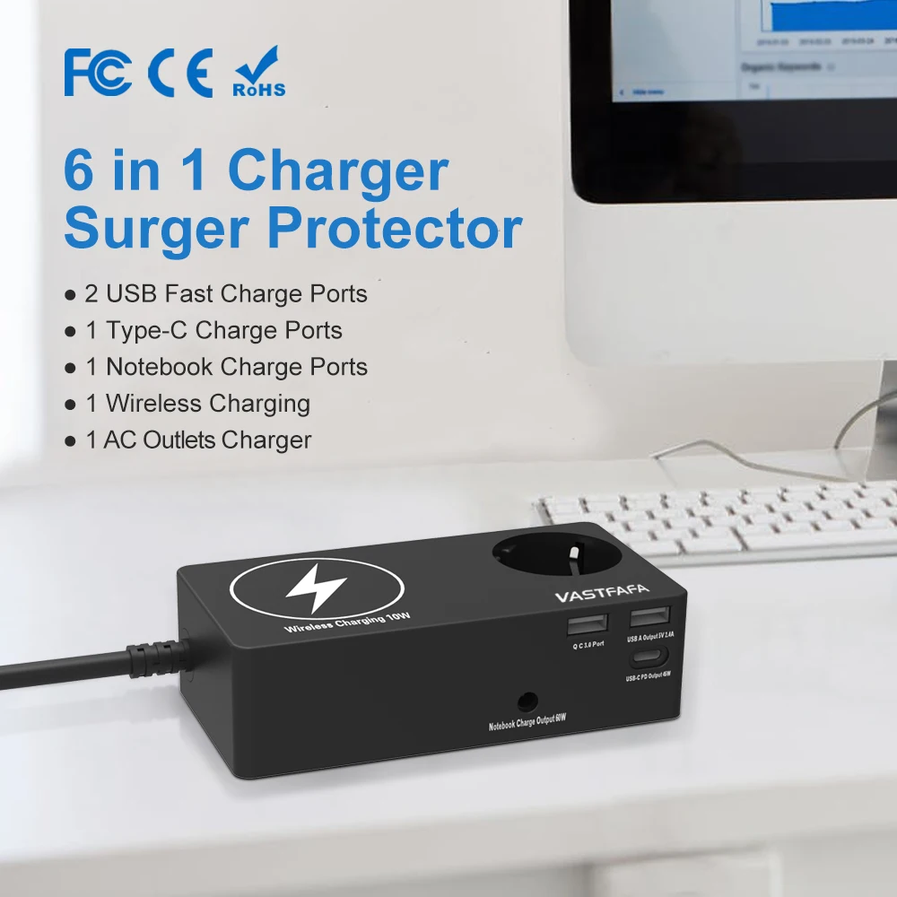 VASTFAFA 6 в 1 ЕС удлинитель USB стабилизатор