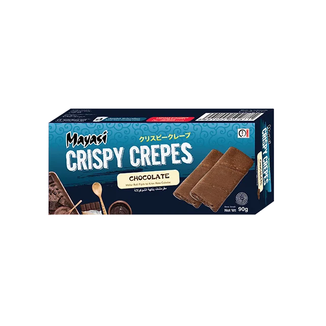 Hot Selling Thin Wafer Roll Snack Mayasi Crispy Crepes 90 gr Chocolate Flavor