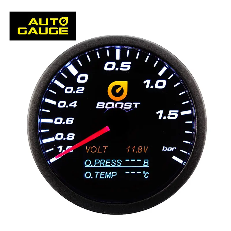 60mm 2 Color Analog Digital LED Cool 4 in 1 333 Series Boost Volt Oil Pressure Oil Temp Gauge Sensor Included BAR PSI