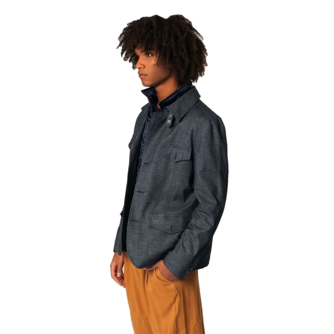 Men Luxury Blue Melange Coat Jacket - Short - SKUDOMADE - Tailormade -Customizable - Different size avaible