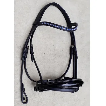 Shimmer Patent Leather Horse Bridle - Shimmer Patent Crank Padded with Crystal Overlay - 6 mm U-Shape Brow-band