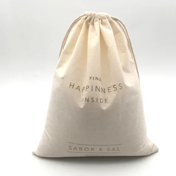 Eco-friendly Drawstring Muslin Favor Pouch Bag Custom Logo Printed Gift Jewelry Packaging Cotton Muslin Bag
