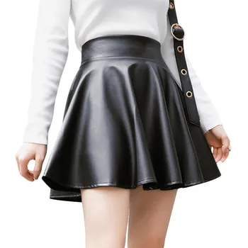 Skirts made of PU leather Pleated soft wear women skirt casual use high waist midi