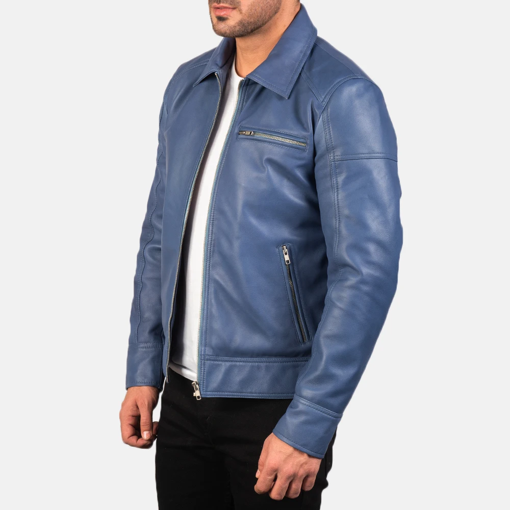 Source Top Quality Blue Wholesale Leather Jacket / Winter Attire