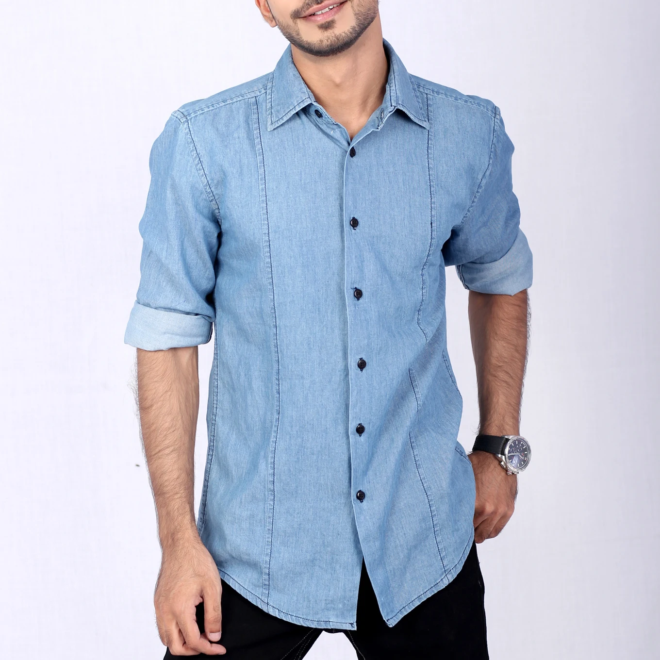 Denim Shirt Blue Color Custom Design 