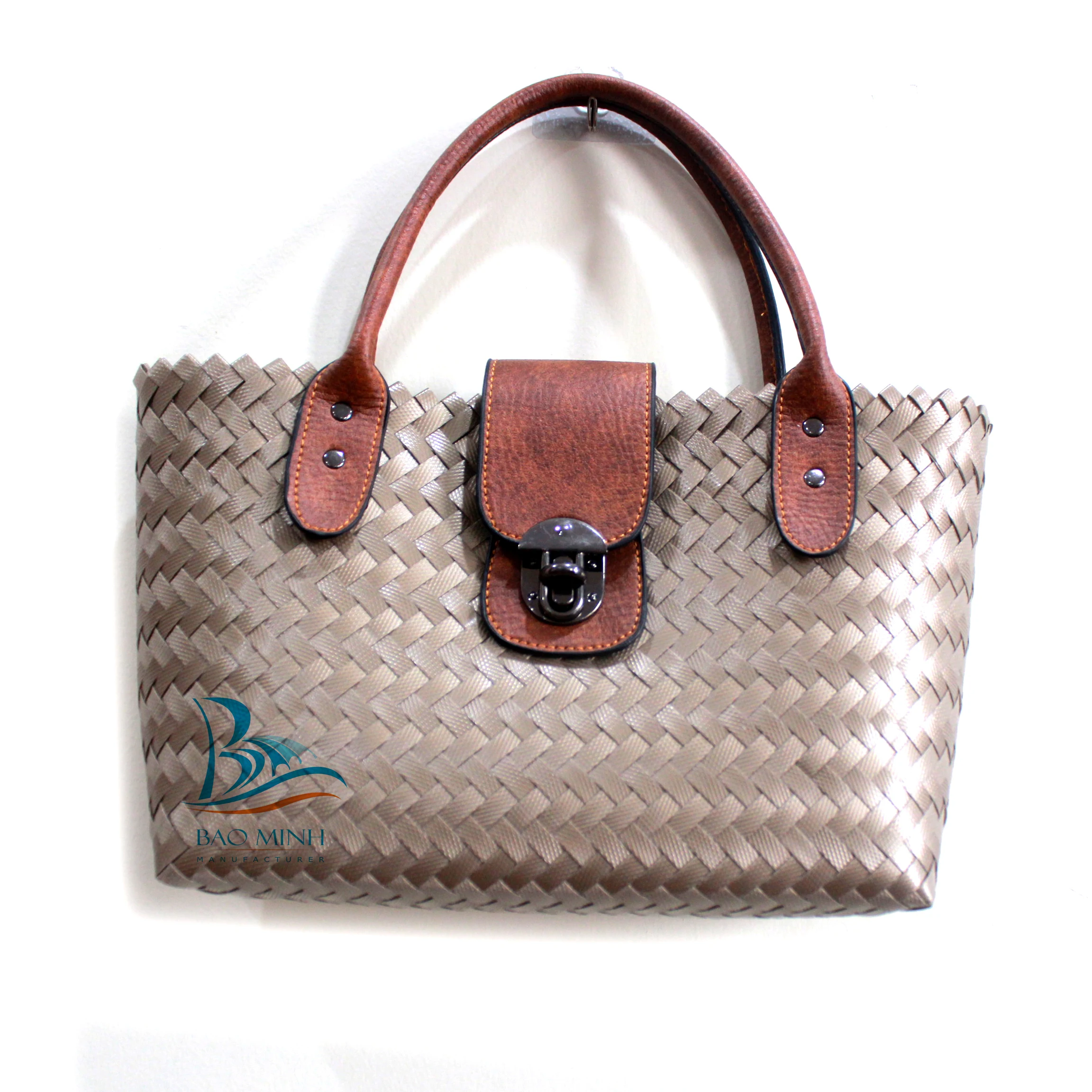 Camel Weaving Plastic Bag With Leather Buy Shopping Bag Hand Bag Plastic Bag Product On Alibaba Com