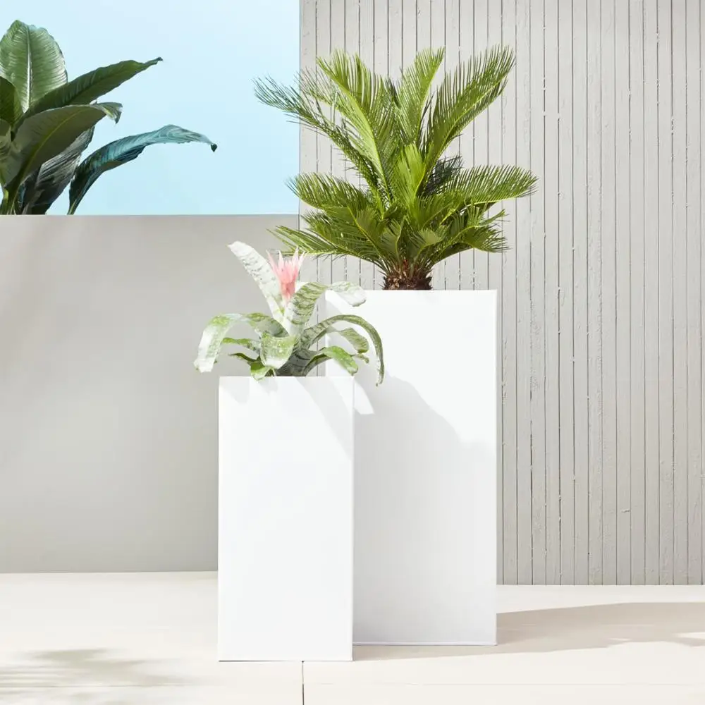 Foyer Large Outdoor Planters with Small Planting Pots Indoor&Outdoor Rectangular Flower Pots for Front Door Patio and Deck White