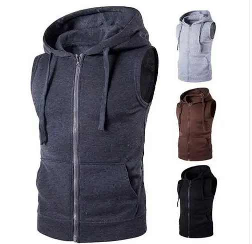 Vest Men Fashion Sleeveless Hoodies Jacket Autumn Causal Zipper Pockets Vest Waistcoat Clothes
