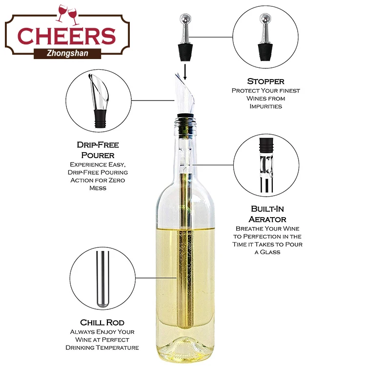 Vinenco Wine Chiller Set + Foil Cutter, Stopper, Pouch, Ebook - Premium  3-in-1 Stainless Steel