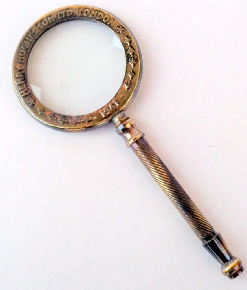 ANTIQUE FINISH VINTAGE STYLE BRASS ROUND SHAPE MAGNIFYING GLASS W/LEATHER COVER 