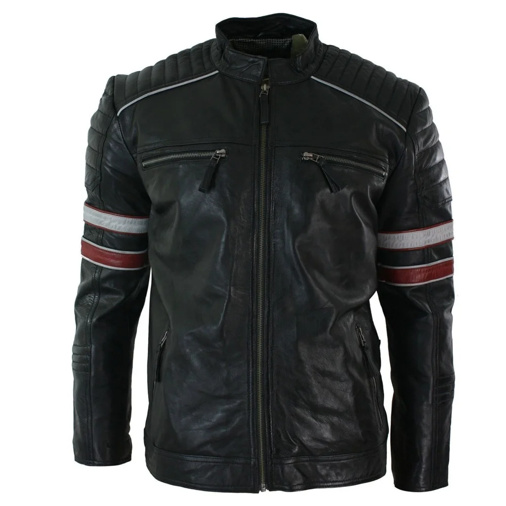 cowhide casual racer leather jacket