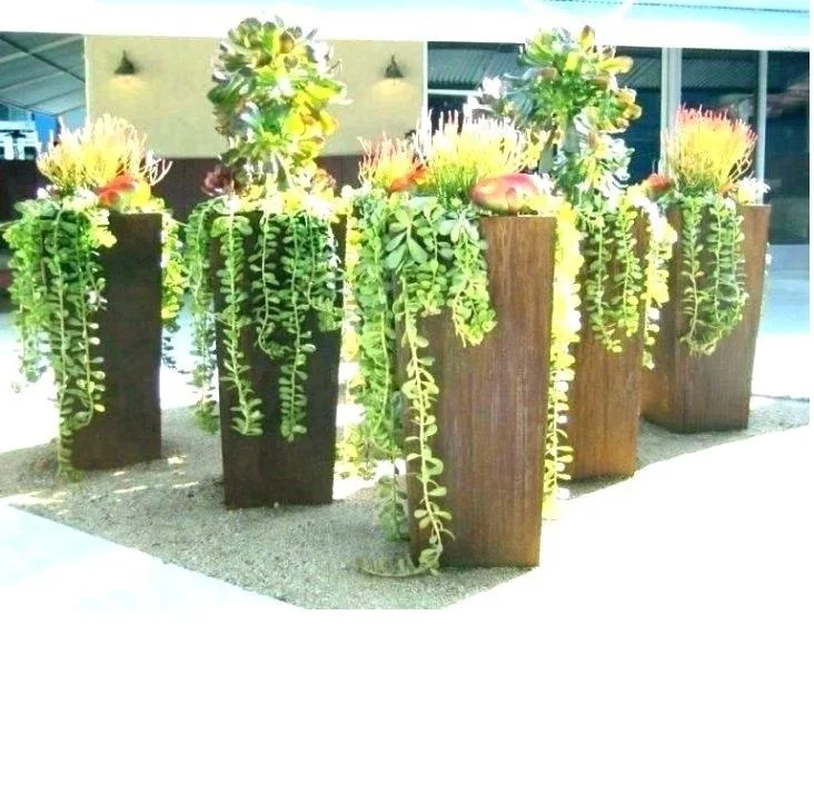 Foyer Large Outdoor Planters with Small Planting Pots Indoor&Outdoor Rectangular Flower Pots for Front Door Patio and Deck White