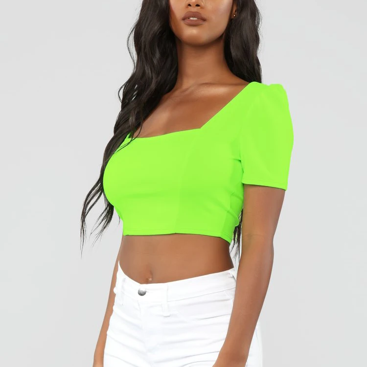 neon square neck crop top