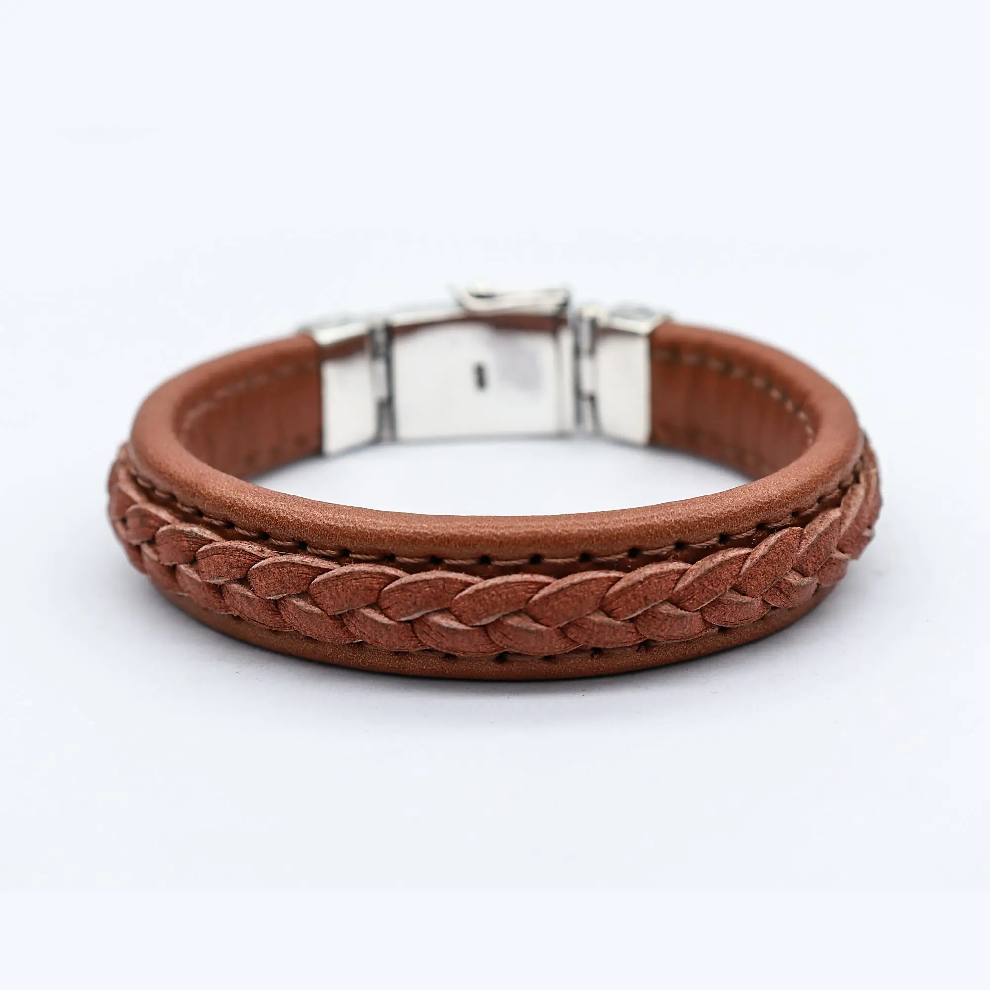 Bali 925 Silver Leather Bracelet For Men - Vivaaz Gems