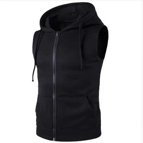 Vest Men Fashion Sleeveless Hoodies Jacket Autumn Causal Zipper Pockets Vest Waistcoat Clothes