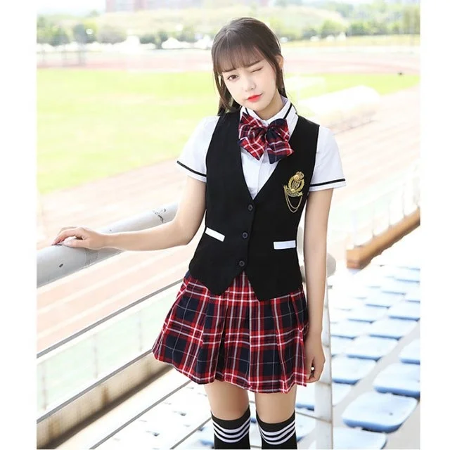 New Models Girl Japanese School JK Uniform JCosplay Costume Black Red ...