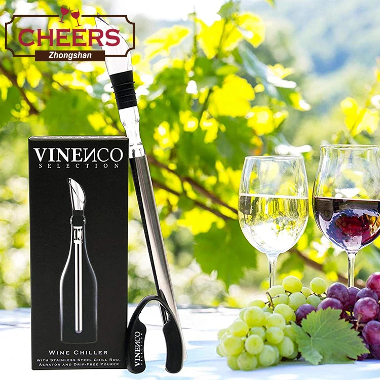 Vinenco Wine Chiller Set + Foil Cutter, Stopper, Pouch, Ebook - Premium  3-in-1 Stainless Steel