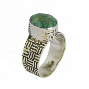 Beautiful fashion texture 925 sterling silver emerald gemstone ring jewelry