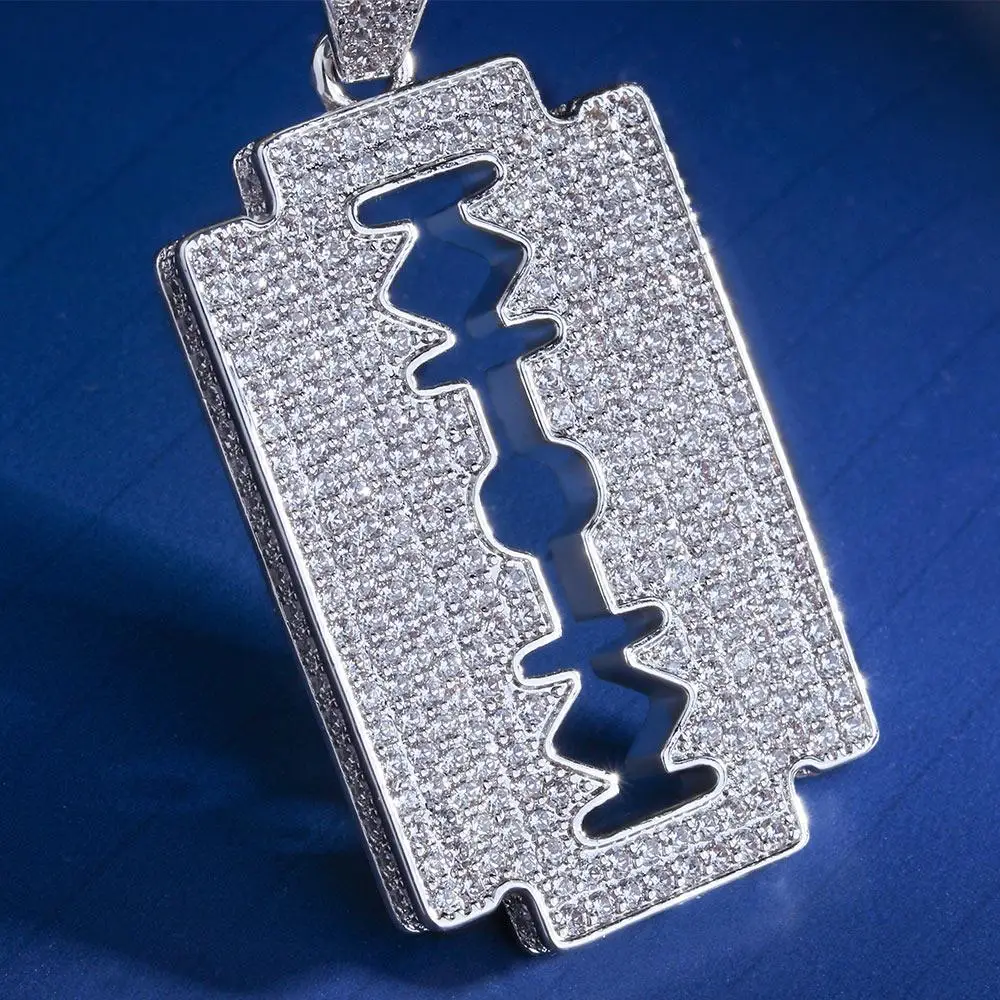 Iced out razor blade on sale pendant