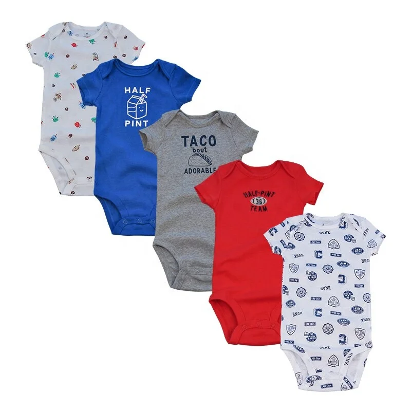 Wholesale 5 pcs Newborn Infant Short Sleeves Set Cotton baby romper set