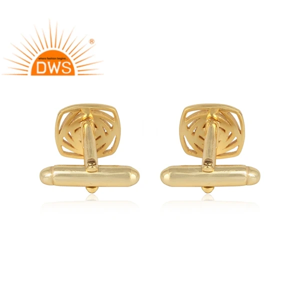 Natural Garnet Gemstone 18K Gold Plated 925 Silver Maze Design Cufflink Jewelry Manufacturer