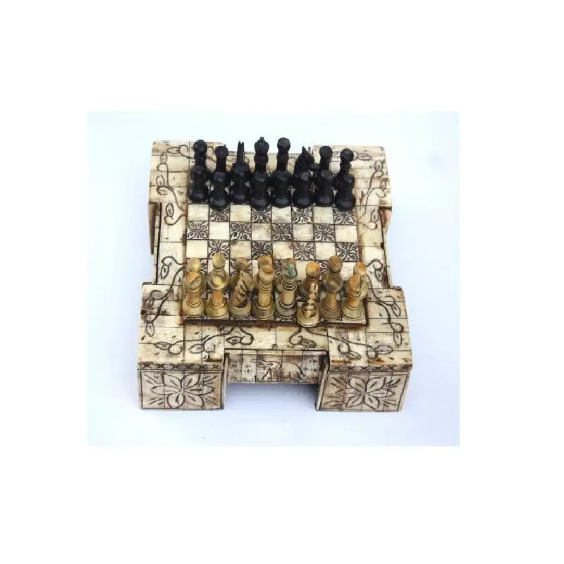 Handmade Chess Set Made in Bone Inlay  With Curving Bone Craft  Indian Handicrafts  Chess Armory Chess Set