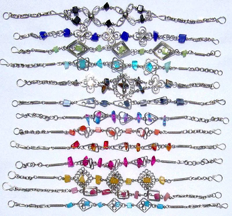 Link Bracelets with Color Nugget Stones, Artisanal Handmade Alpaca Peruvian Jewellery Wholesale