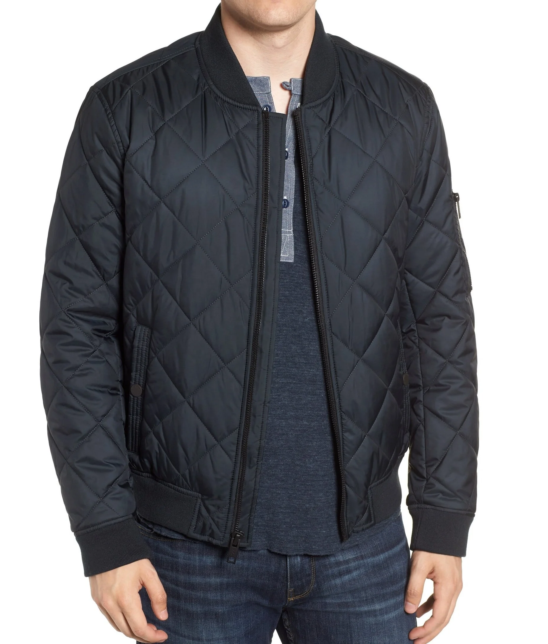 black diamond quilted bomber jacket for college boys custom made