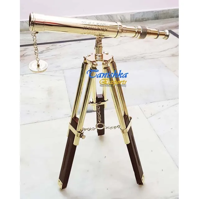 Floor Standing Telescope Nautical Double Barrel Shiny Brass Telescope