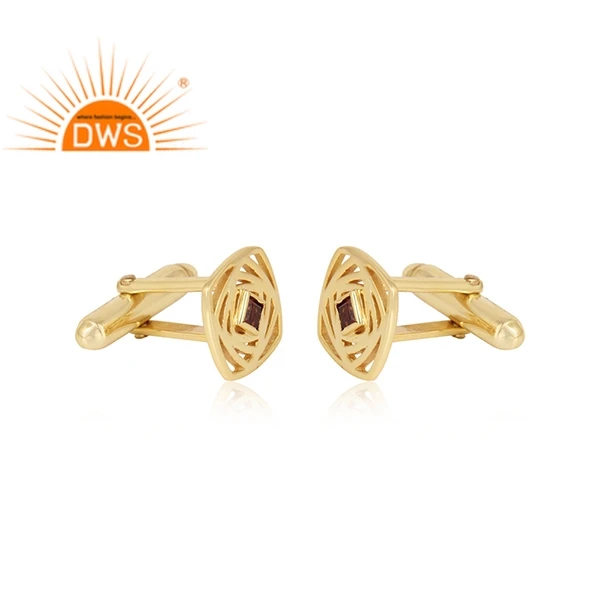 Natural Garnet Gemstone 18K Gold Plated 925 Silver Maze Design Cufflink Jewelry Manufacturer