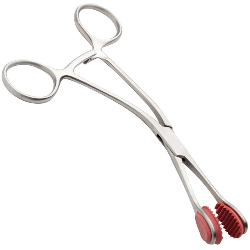 AA Pro Young Tongue Seizing Forceps - Curved With Rubber Pad, 7" Stainless Steel Surgical Instrument