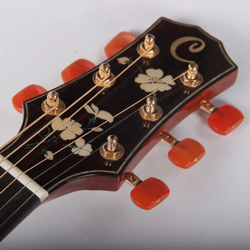 卸売6弦ソリッドスプルーストップフラワーシェルインレイJFボディ