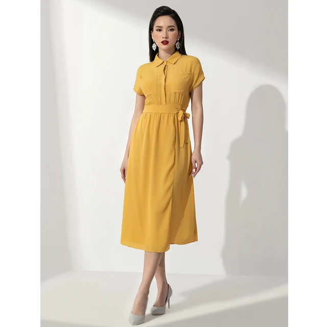 Yellow Midi Wrap Skirt Shirt Dress With ...